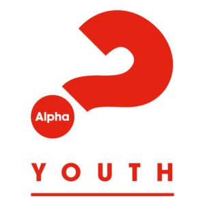 Rotes Fragezeichen mit Alpha innerhalb eines roten Kreises an der Basis. Darunter steht JUGEND in fetten roten Buchstaben mit rotem Unterstrich auf weißem Hintergrund.