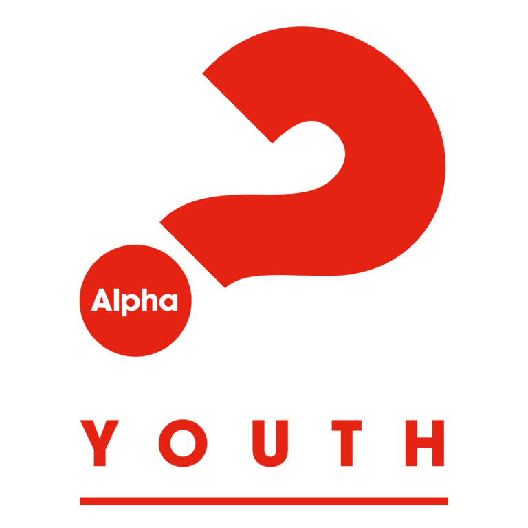 Rotes Fragezeichen mit Alpha innerhalb eines roten Kreises an der Basis. Darunter steht JUGEND in fetten roten Buchstaben mit rotem Unterstrich auf weißem Hintergrund.
